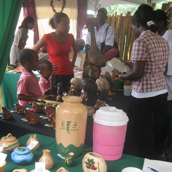 Vendors selling locally produced ceramics with the Cockpit Country logo