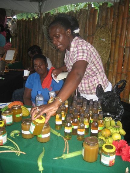 Vendors at the craft village selling locally produced jams and sauces