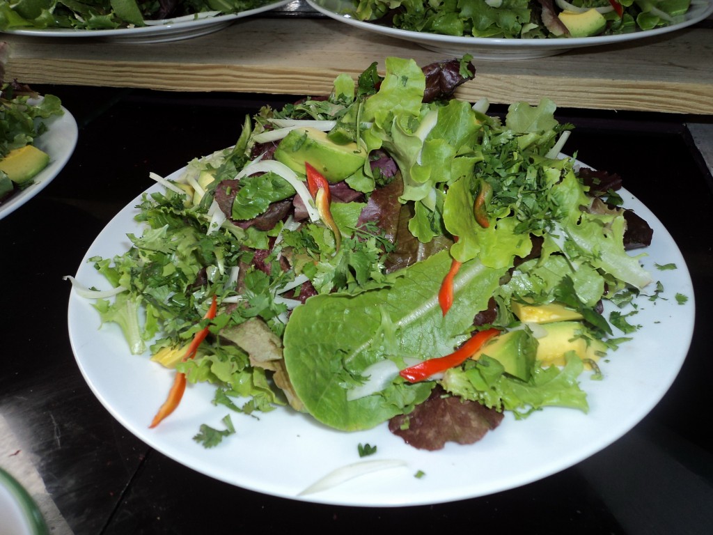 Food Basket Mixed Green Salad topped with Avocado, Herbs & Sweet Pepper